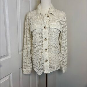 Boutique Lace Button-Up Blouse- Soft!! See through - Size Small